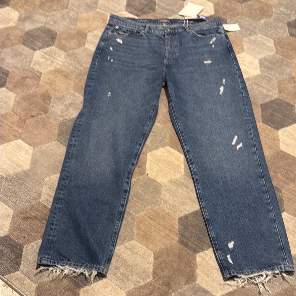 DL1961 Blue Straight Jeans with Distressed Details
